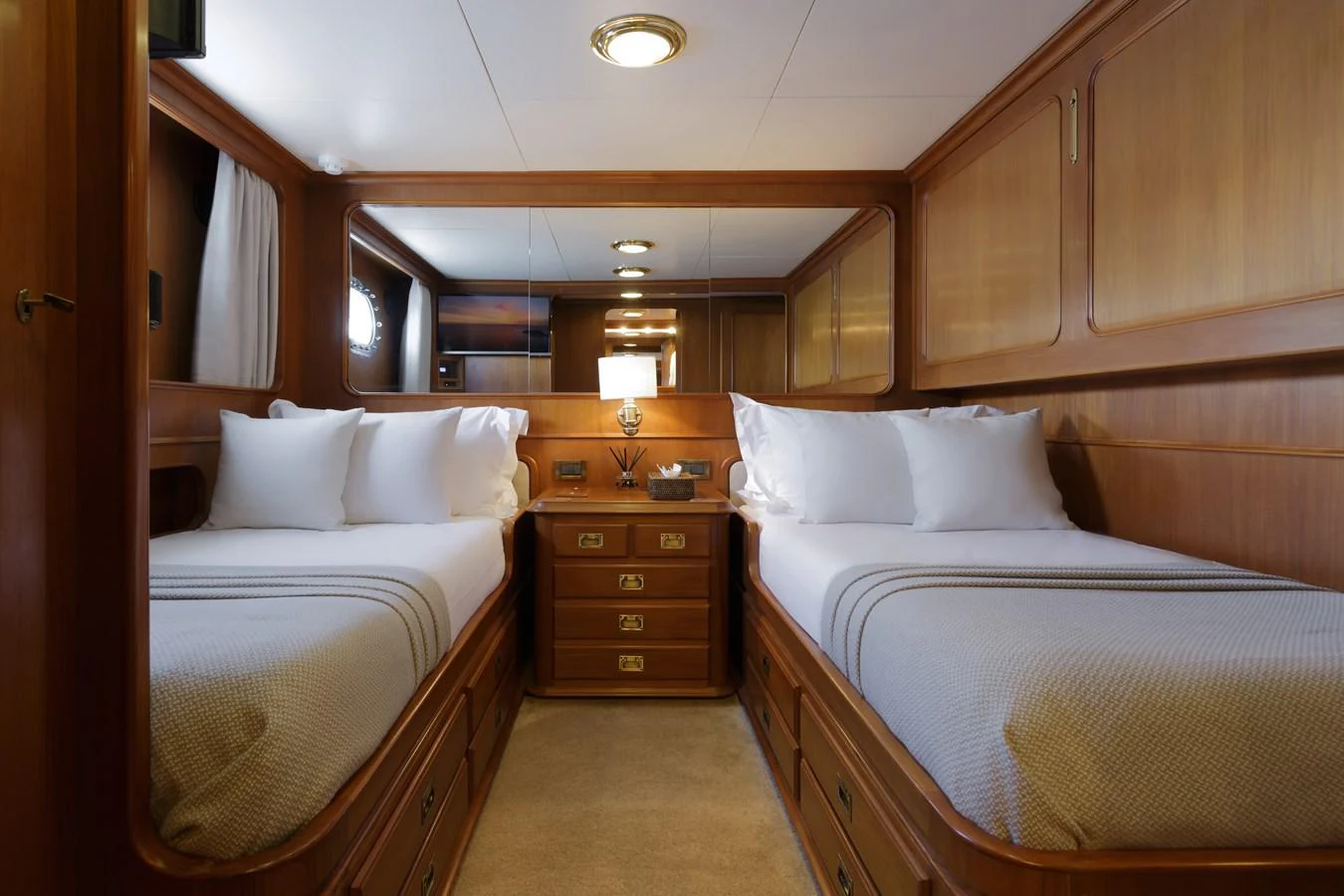 a couple of beds in a room aboard ESPINOLA Yacht for Sale
