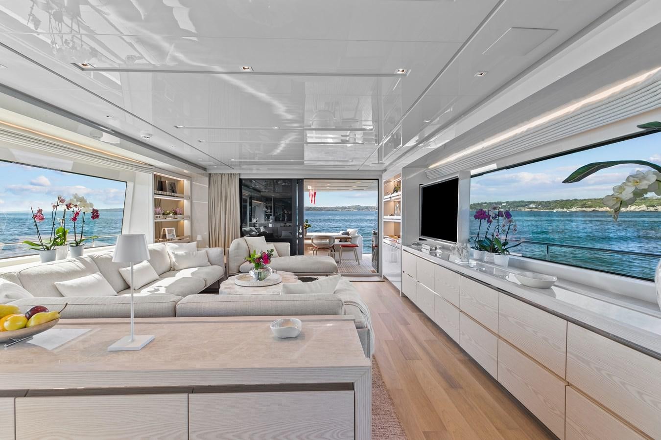 a modern looking living room aboard MISS LIZA Yacht for Sale