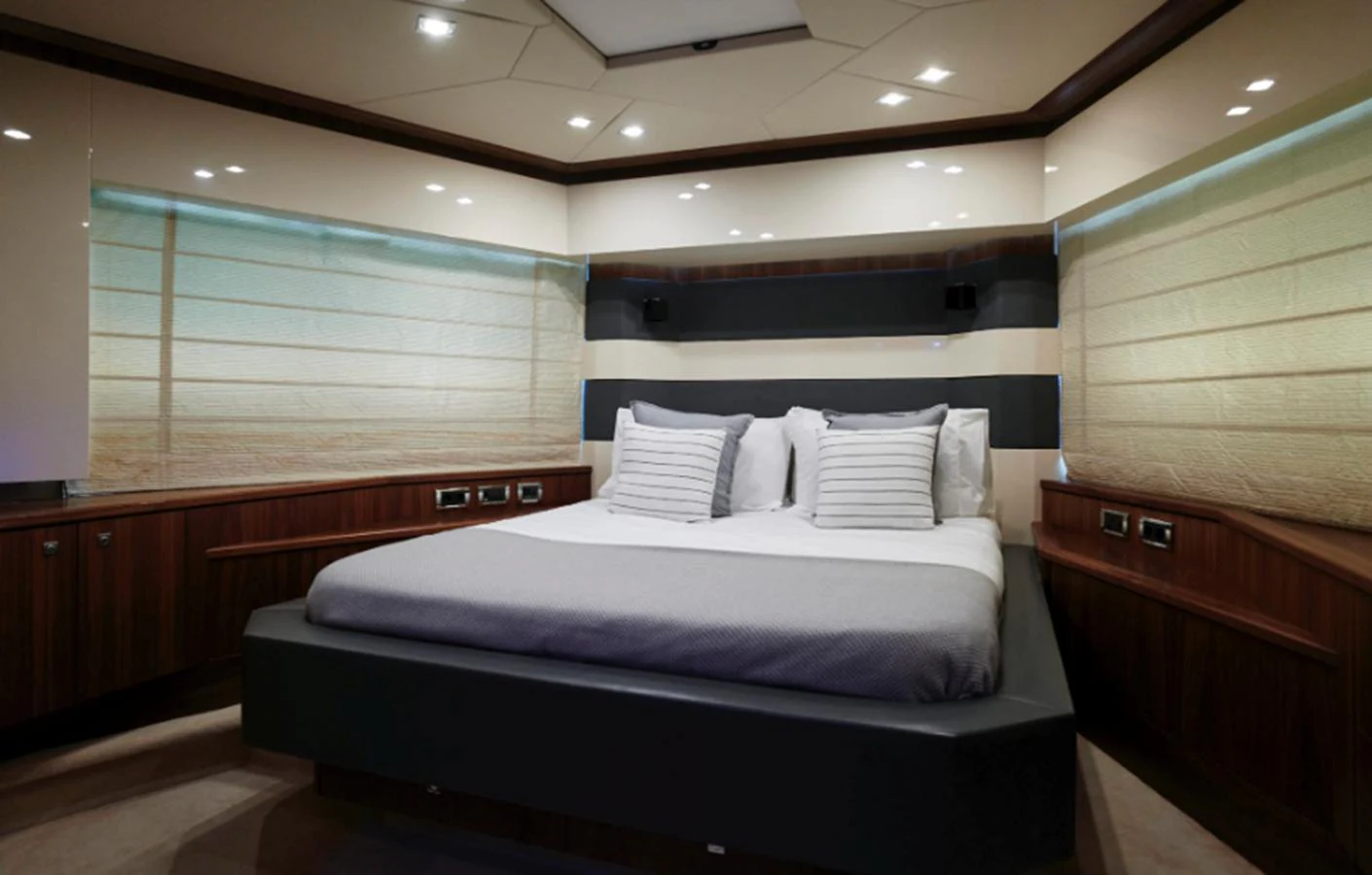 a room with a bed and a window aboard NOVA 92 Yacht for Sale