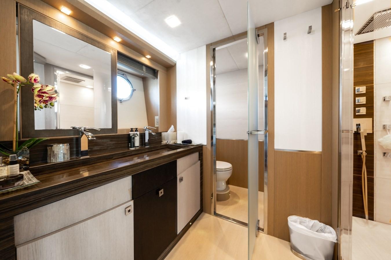 a bathroom with a large countertop aboard NEVER SAY NEVER 2015/2023 Yacht for Sale