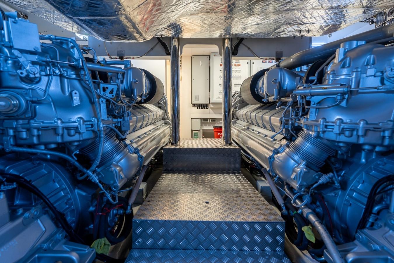 a room full of blue and white machines aboard VINTAGE Yacht for Sale