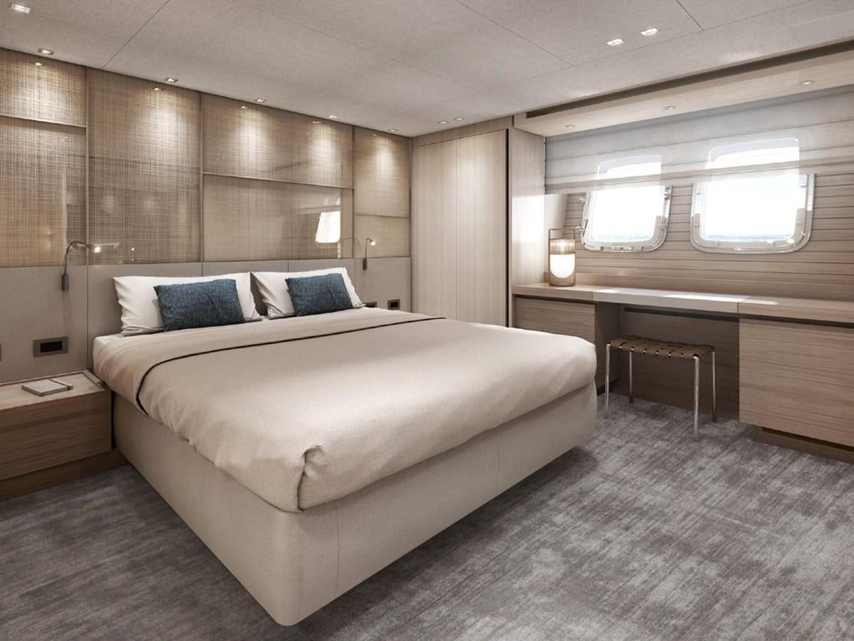 a large bedroom with a large bed aboard 2022 SANLORENZO SX88 #85 Yacht for Sale