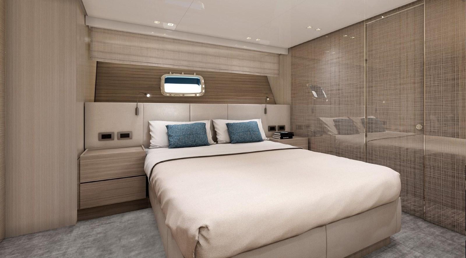 a room with a bed and a television aboard 2022 SANLORENZO SX88 #85 Yacht for Sale