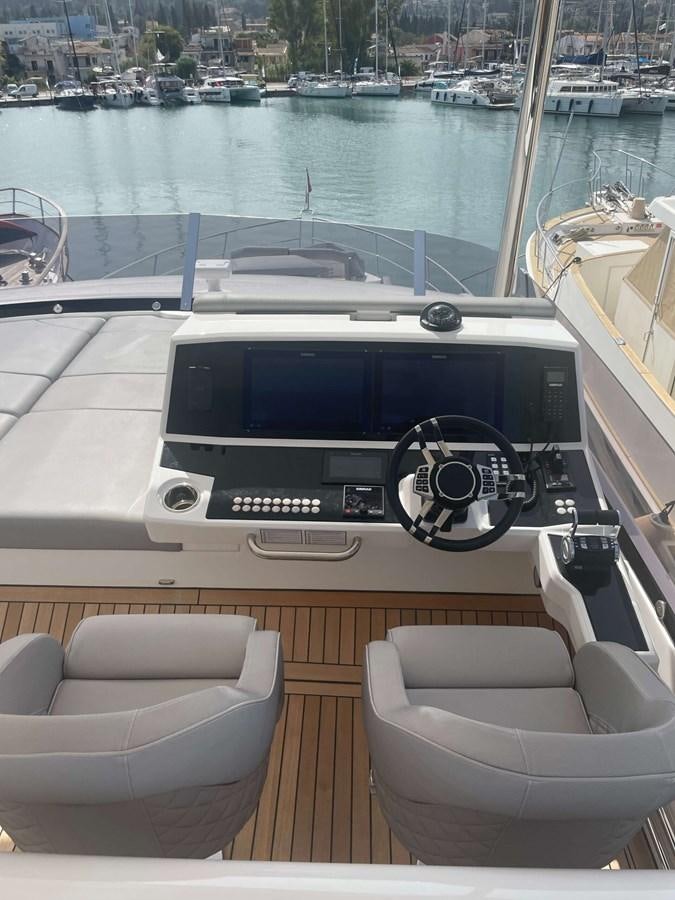 a boat with a steering wheel aboard SUNSEEKER 70' MANHATTAN Yacht for Sale
