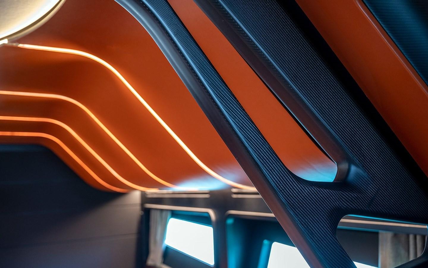 a close-up of a colorful car's headlights aboard BOLIDE 80 Yacht for Sale