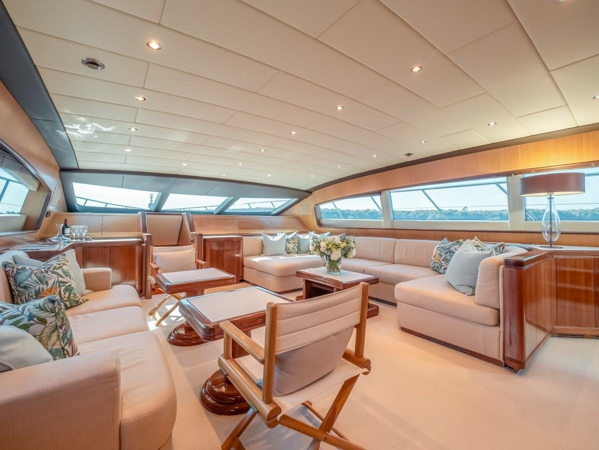 a living room with a couch and a table aboard WET PANTHER Yacht for Sale