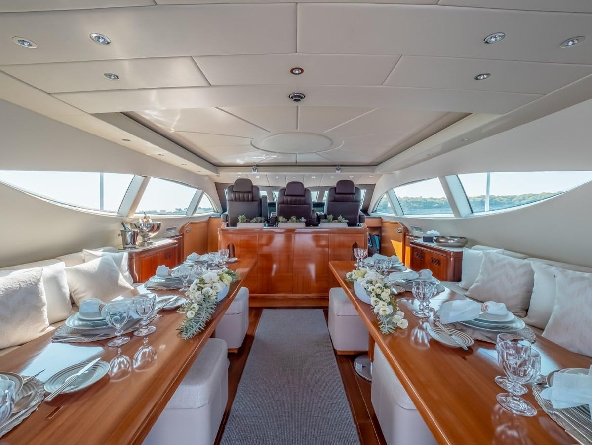 a room with tables and chairs aboard WET PANTHER Yacht for Sale