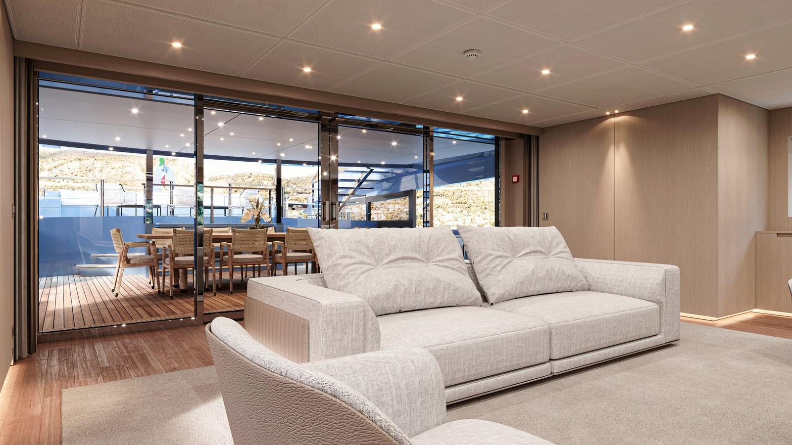 a living room with a couch and chairs aboard NO STRESS TWO Yacht for Sale