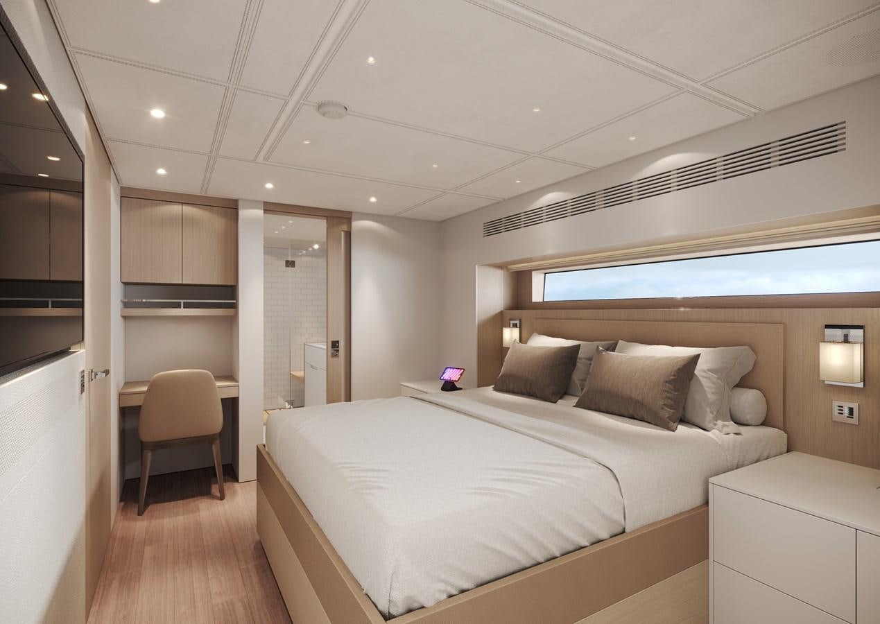 a large bedroom with a bed aboard NO STRESS TWO Yacht for Sale