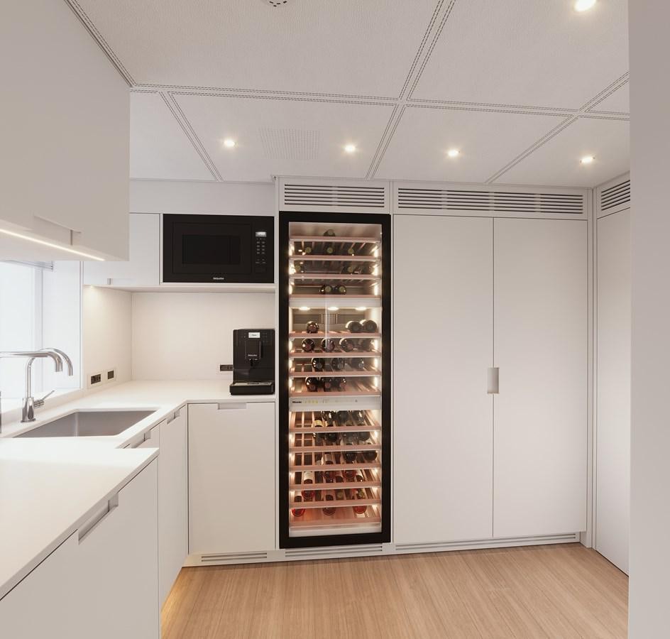 a kitchen with a shelf aboard NO STRESS TWO Yacht for Sale