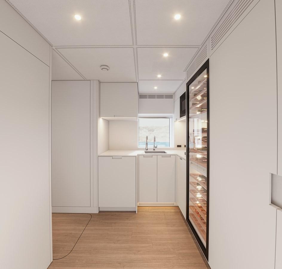 a room with white cabinets aboard NO STRESS TWO Yacht for Sale