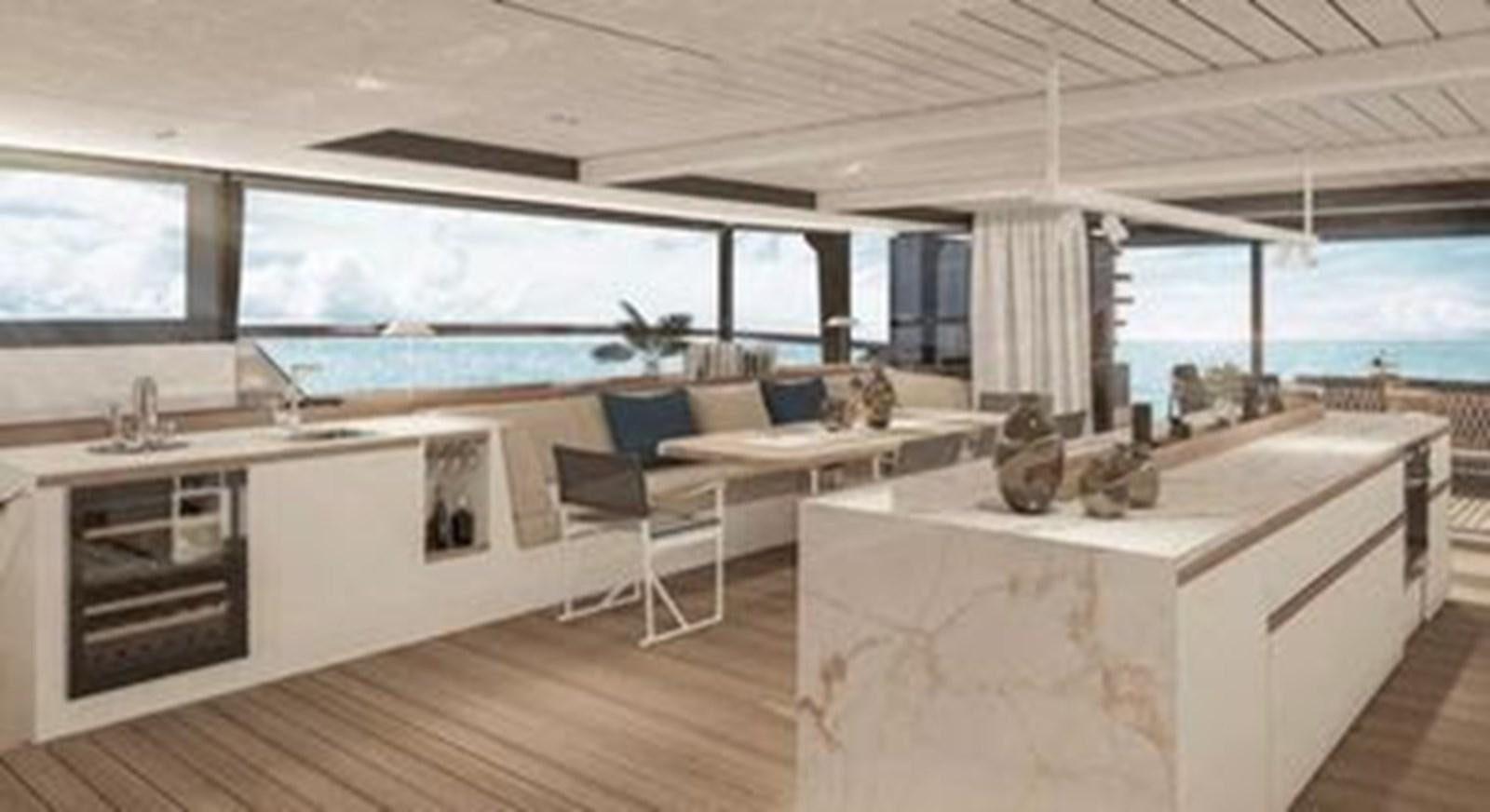 a room with a large window and a table with chairs aboard 2024 MCCONAGHY 82P Yacht for Sale