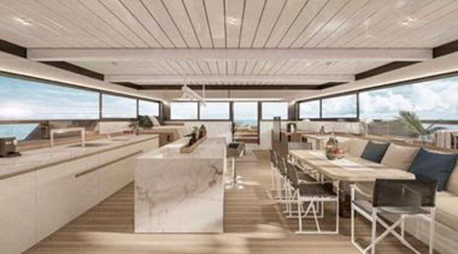 a room with a table and chairs aboard 2024 MCCONAGHY 82P Yacht for Sale