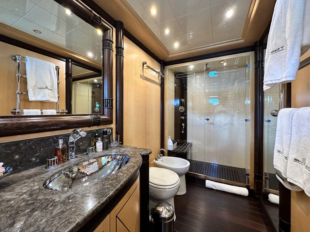 a bathroom with a sink and a toilet aboard BEAR MARKET Yacht for Sale