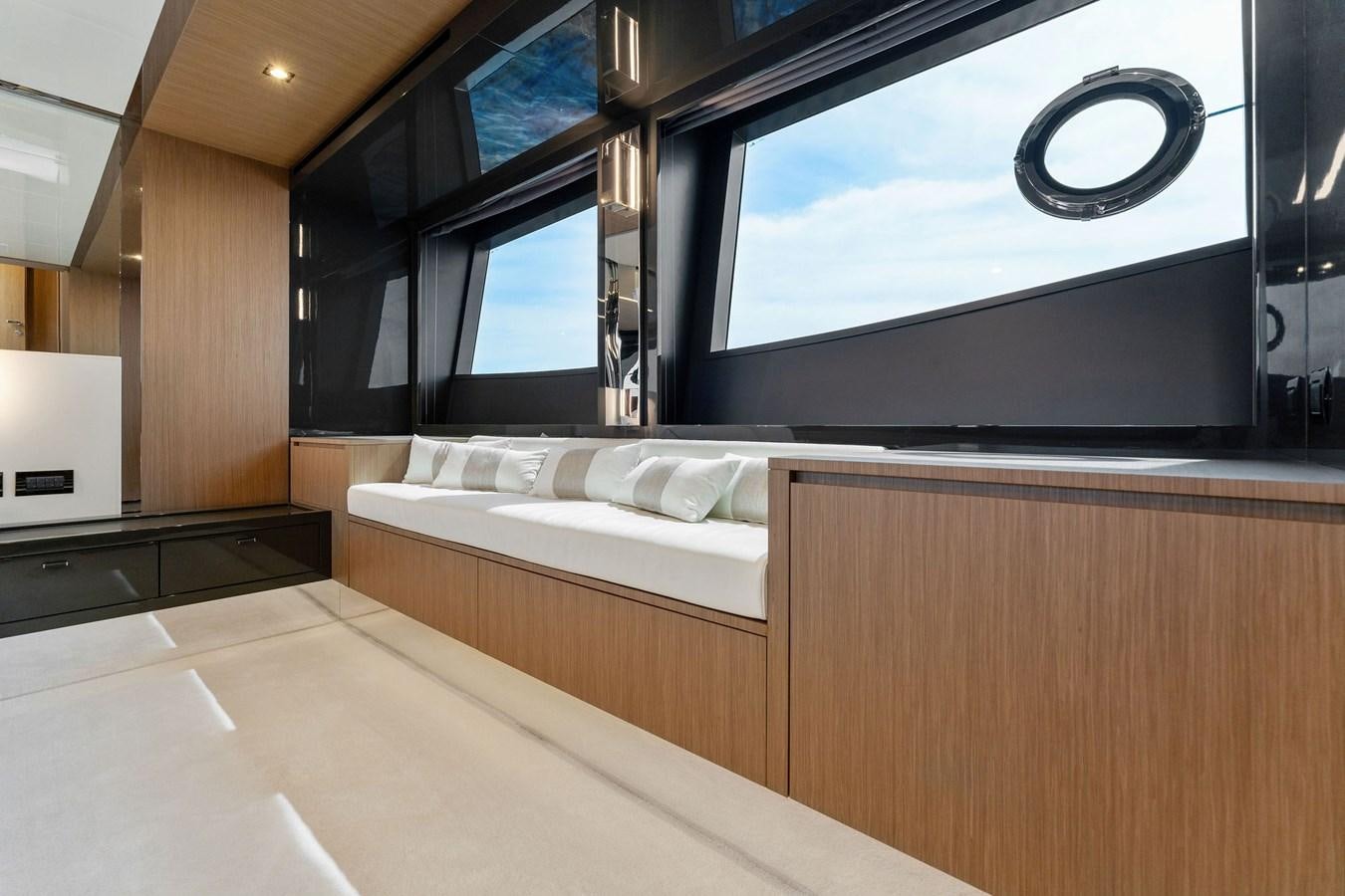 a kitchen with a large window aboard LADY LEENIE II Yacht for Sale