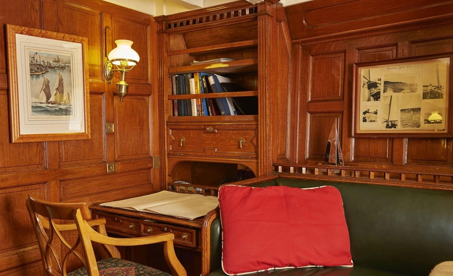a room with a bed and a desk aboard SUMURUN Yacht for Sale
