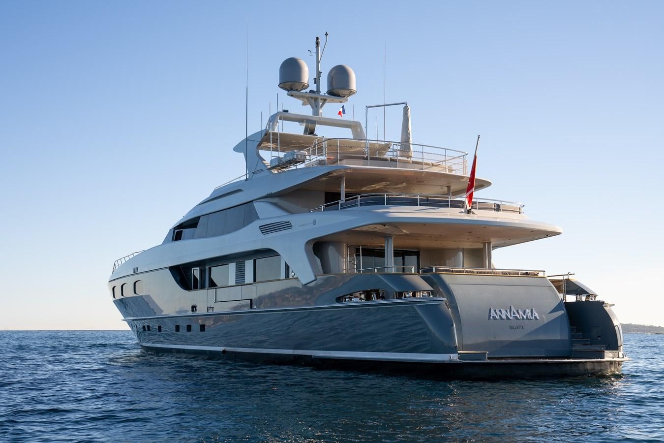 a large boat in the water aboard ANNAMIA Yacht for Sale