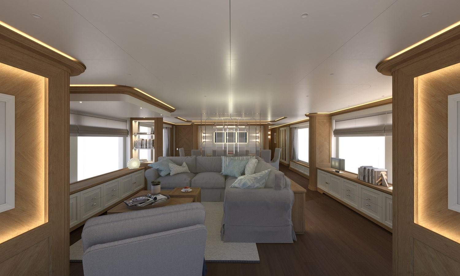 a room with a couch and a table aboard RMK 120 # 02 Yacht for Sale