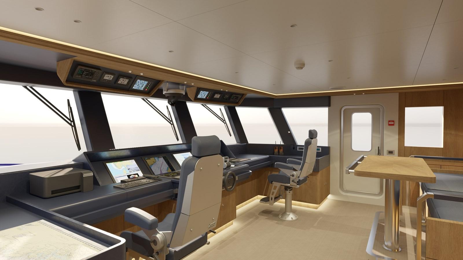 a room with desks and chairs aboard RMK 120 # 02 Yacht for Sale