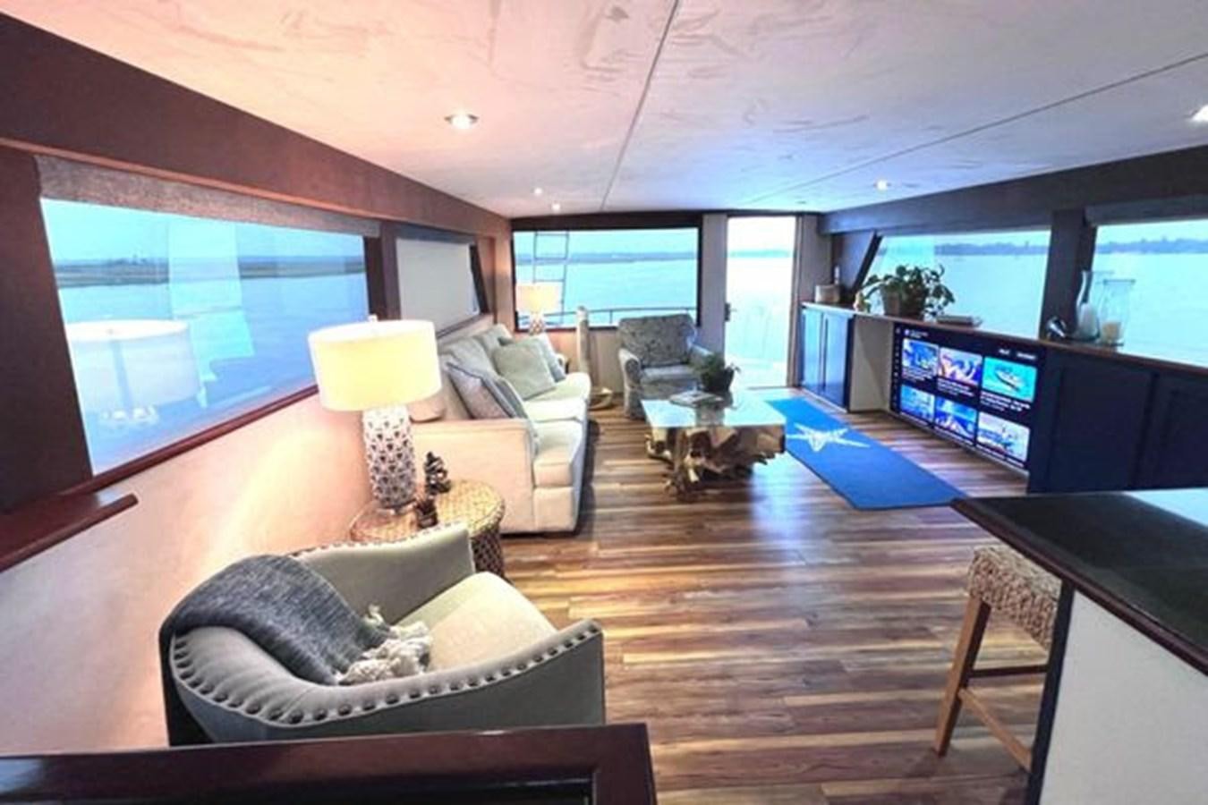 a living room with a large tv aboard NORTHER VENTURE Yacht for Sale