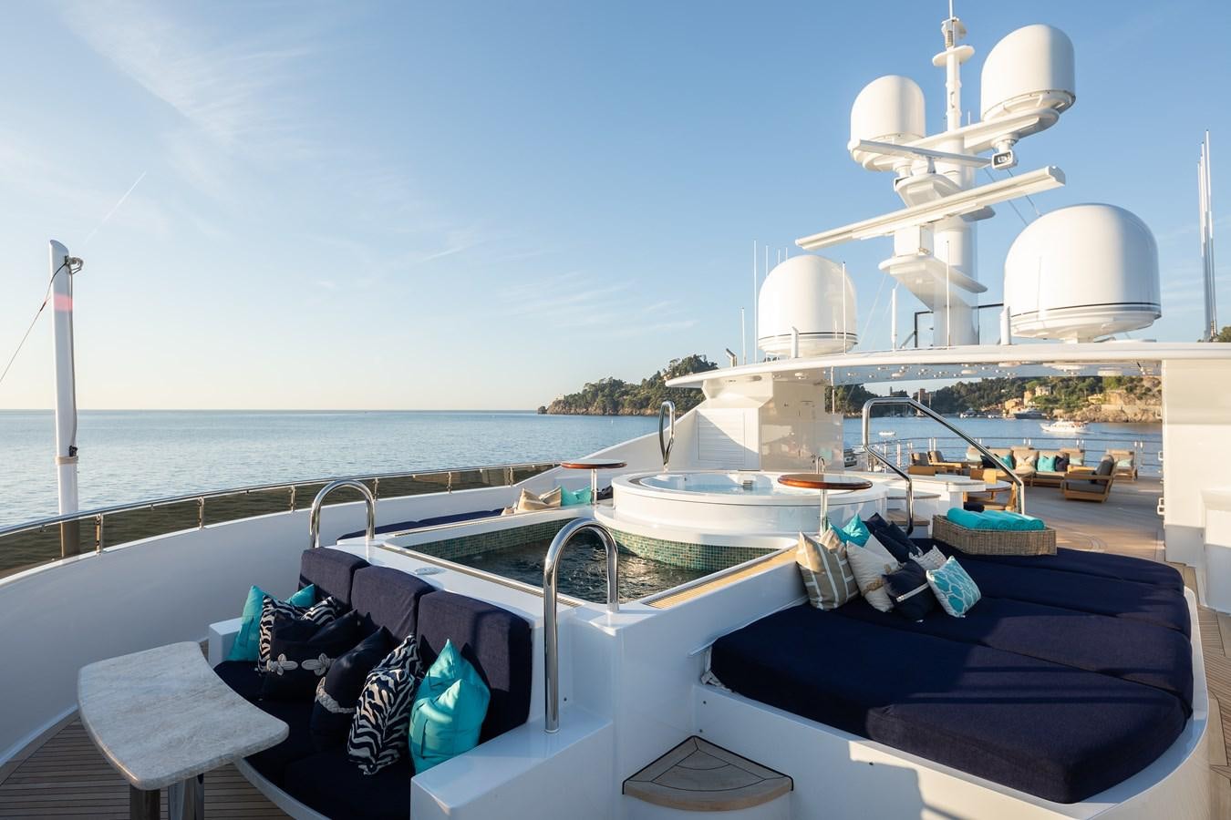 a boat docked at a pier aboard SKYFALL Yacht for Sale