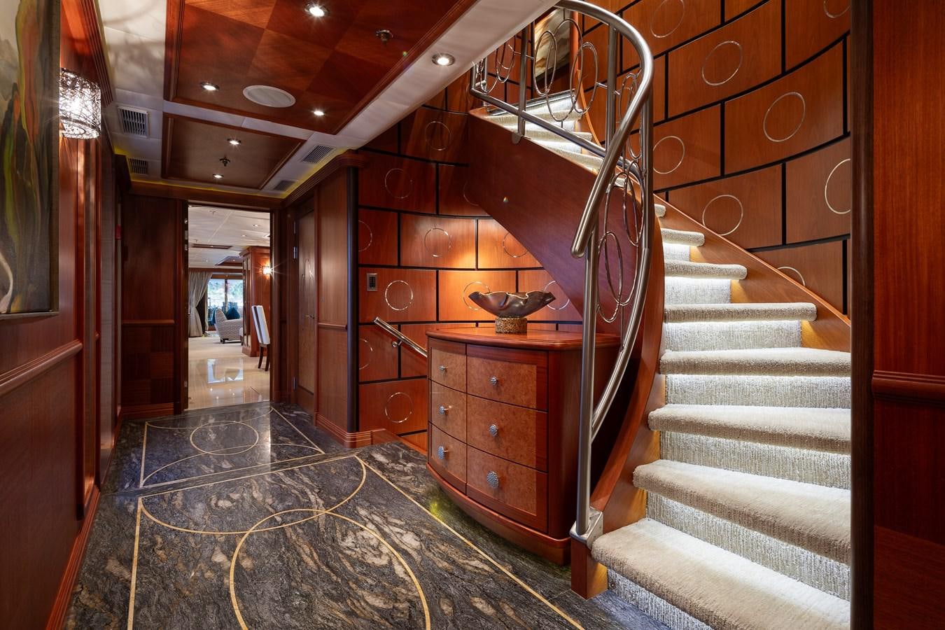 a staircase leading to a room aboard SKYFALL Yacht for Sale