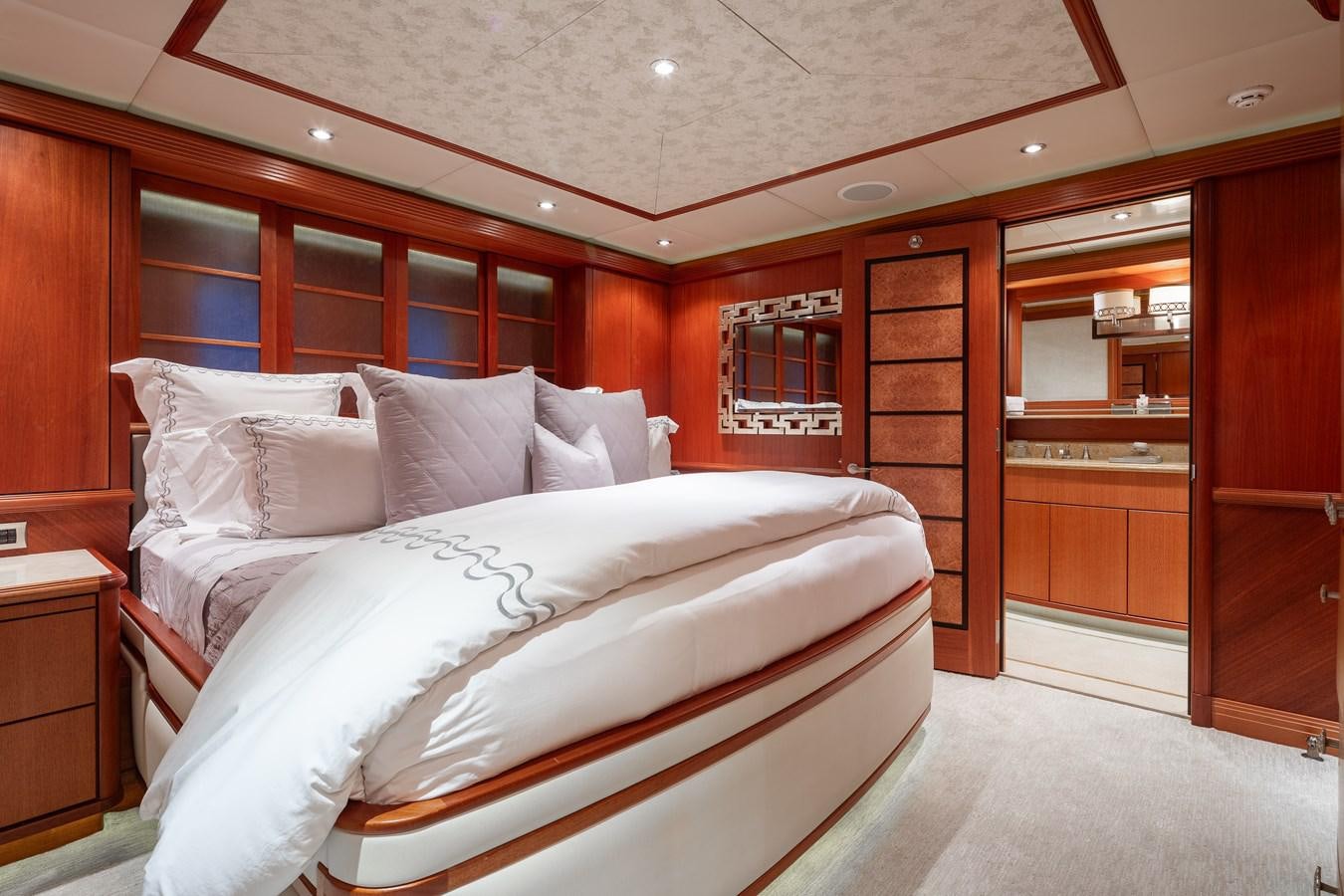 a bed in a room aboard SKYFALL Yacht for Sale