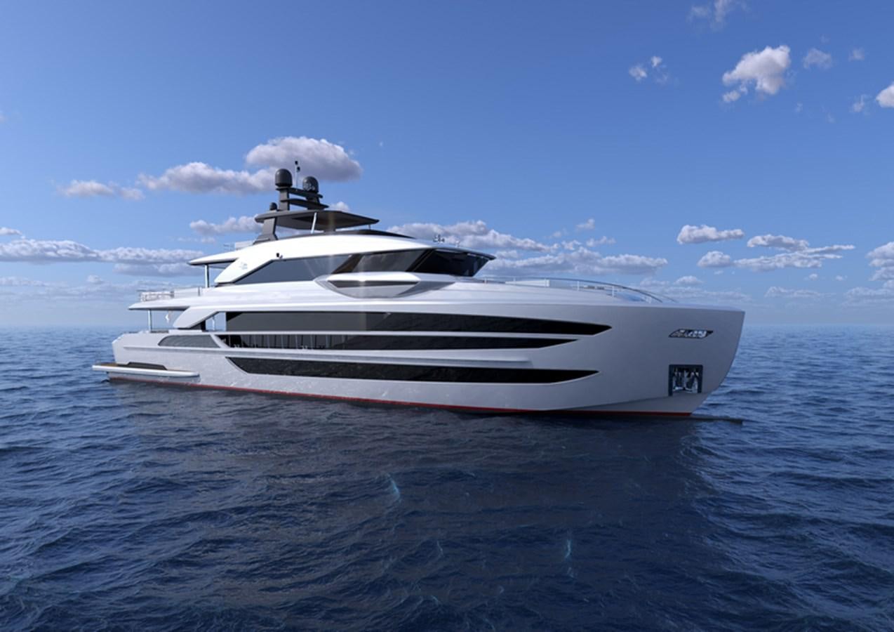 a white yacht in the water aboard HORIZON FD130 Yacht for Sale