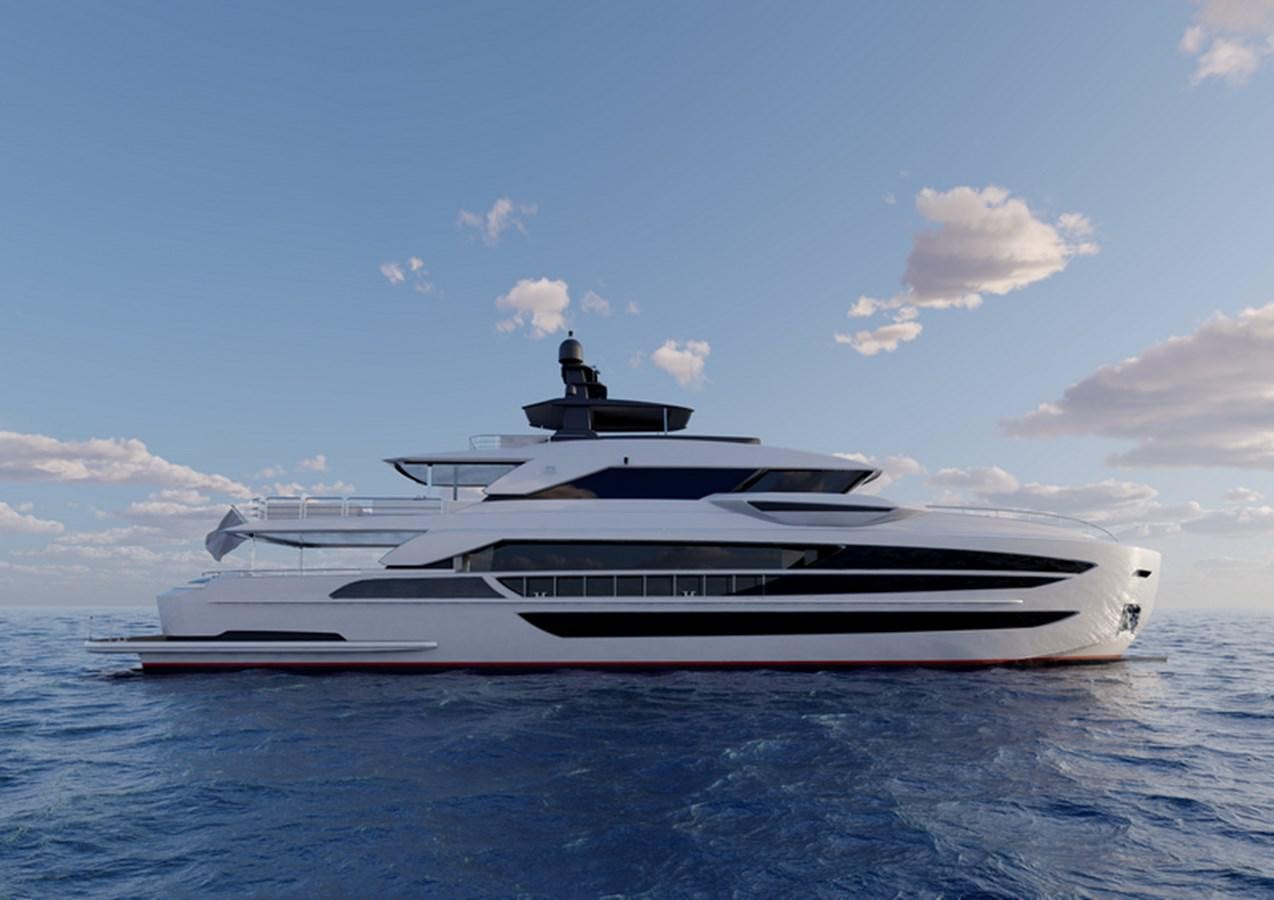 a white yacht in the water aboard HORIZON FD130 Yacht for Sale