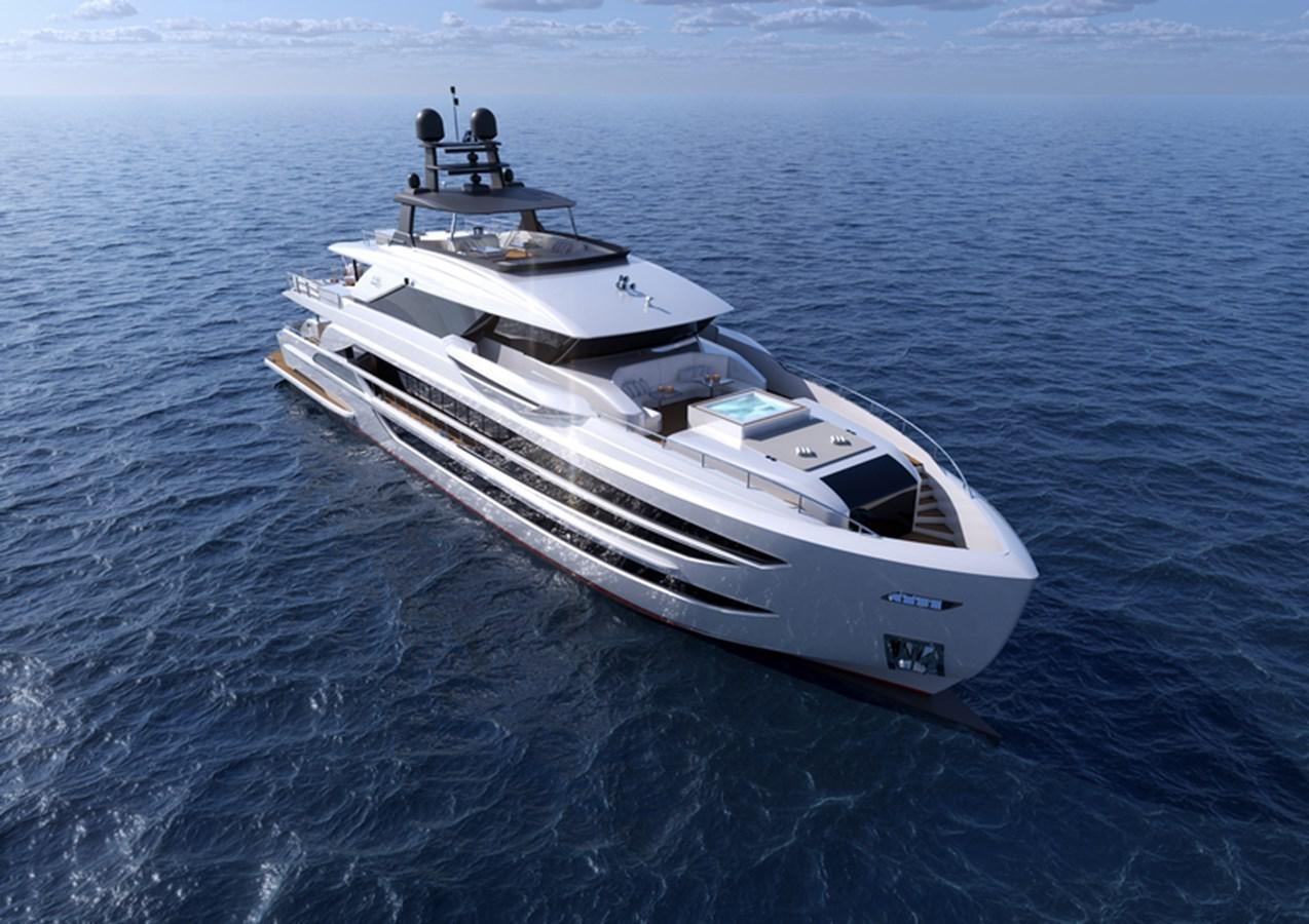 a white yacht in the water aboard HORIZON FD130 Yacht for Sale