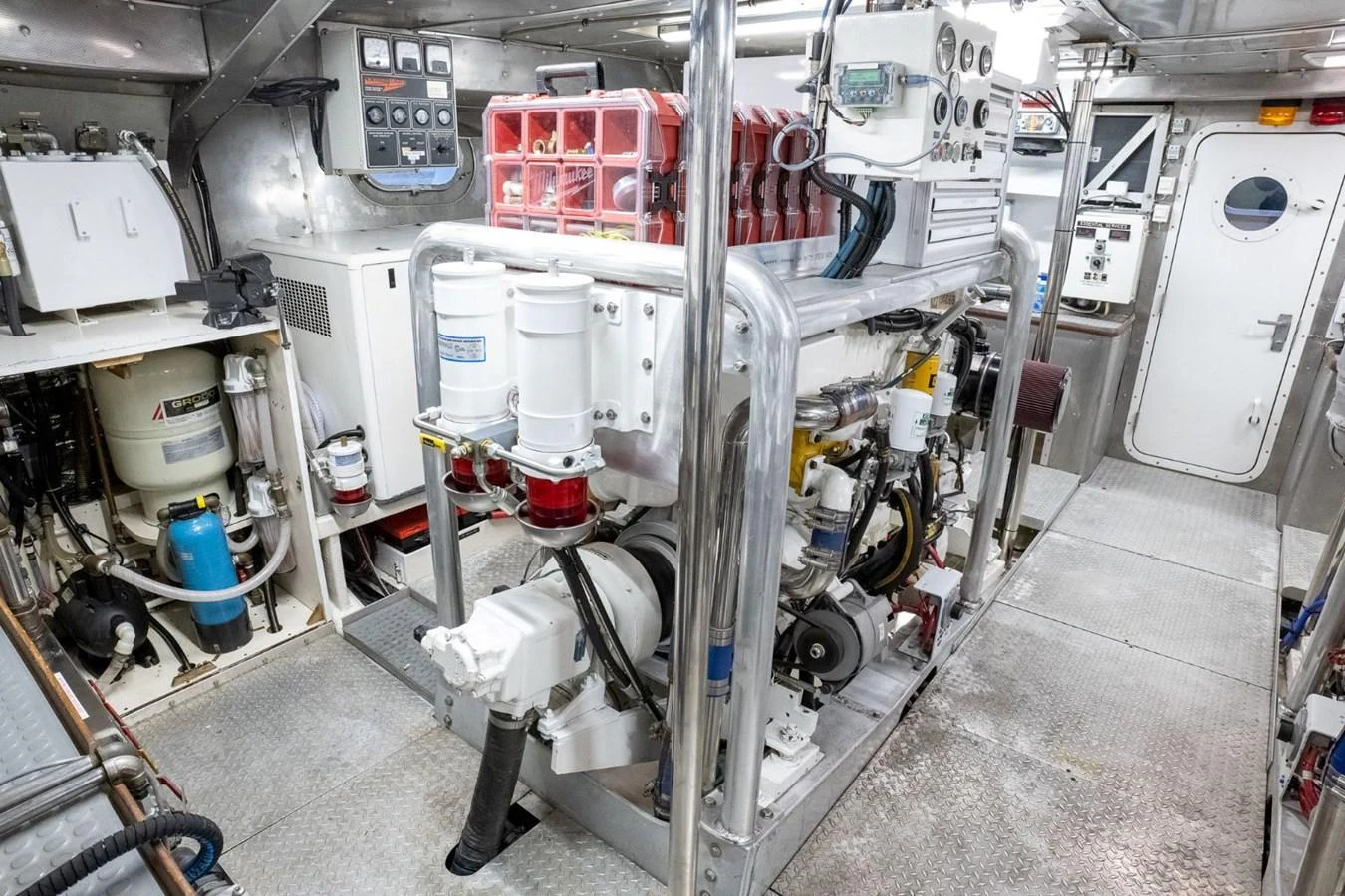 a room with machinery aboard DOZER Yacht for Sale