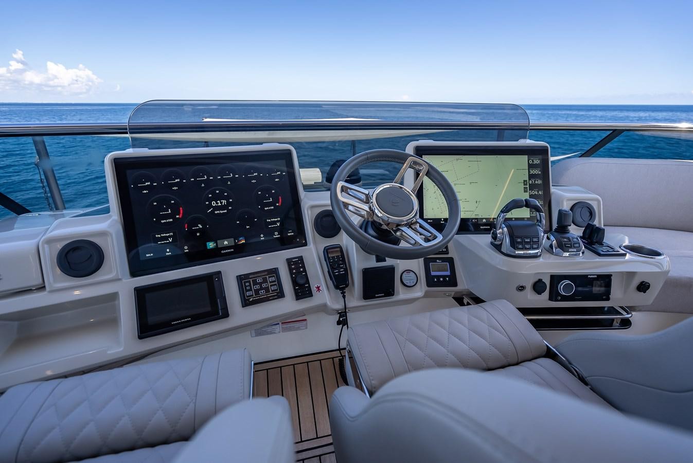 inside of a car aboard AQUARIUS Yacht for Sale