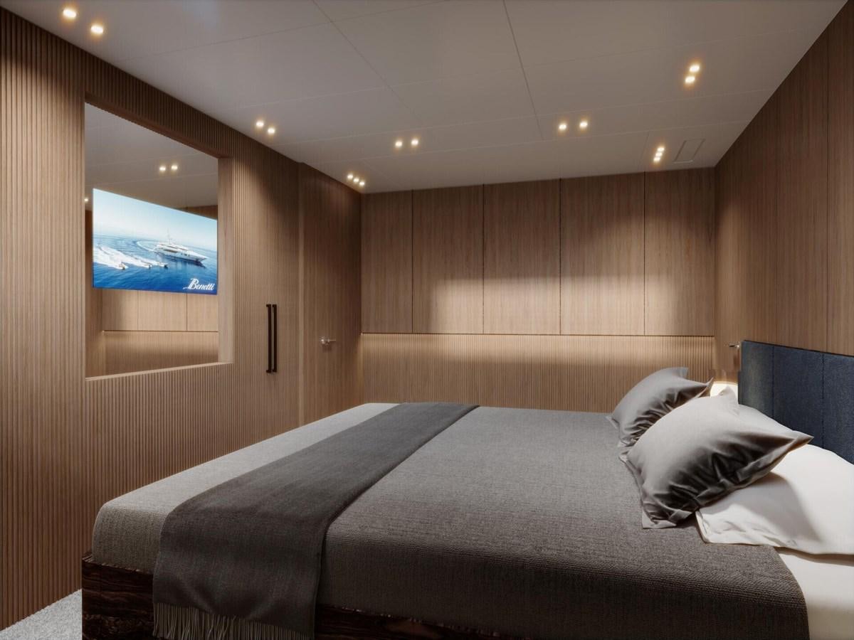 a bed in a room aboard COSMICO Yacht for Sale