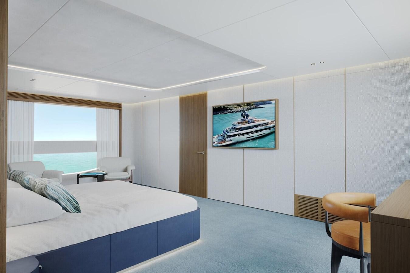 a room with a bed and a chair aboard COSMICO Yacht for Sale