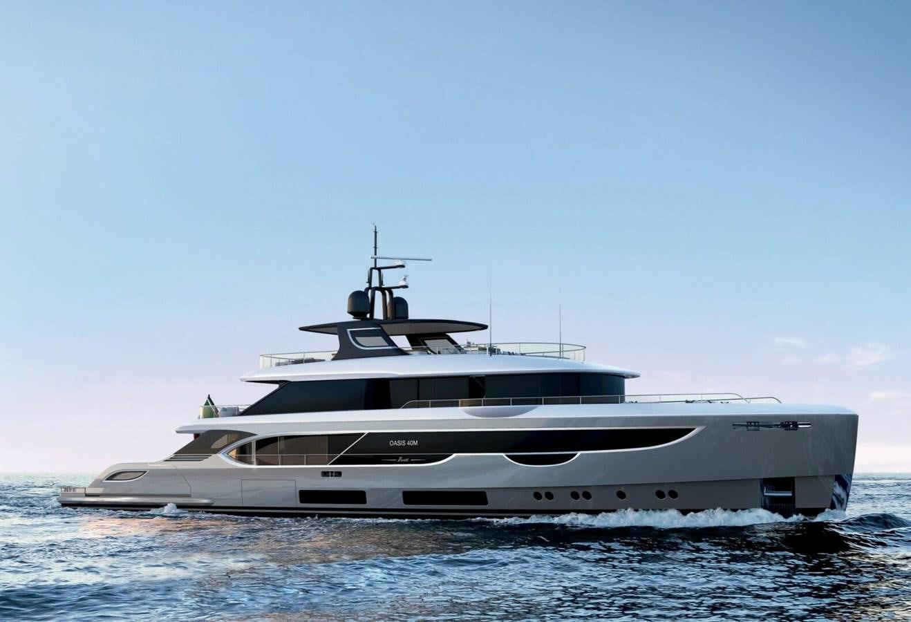 a white yacht in the water aboard COSMICO Yacht for Sale