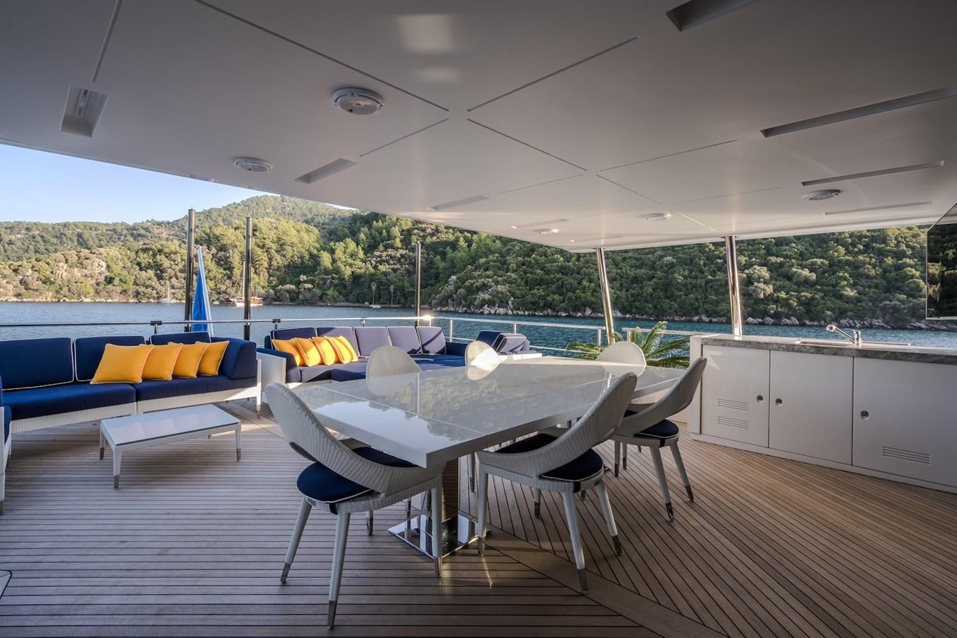 a table and chairs in a room aboard CHARISMA Yacht for Sale