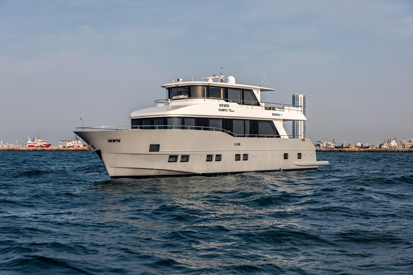 a large white boat in the water aboard RODINIA 2 Yacht for Sale