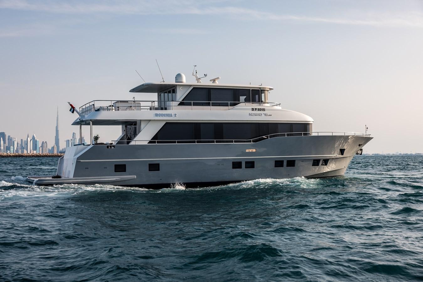 a large white boat in the water aboard RODINIA 2 Yacht for Sale