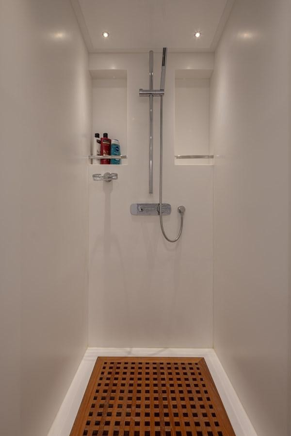 a shower unit in a bathroom aboard RODINIA 2 Yacht for Sale