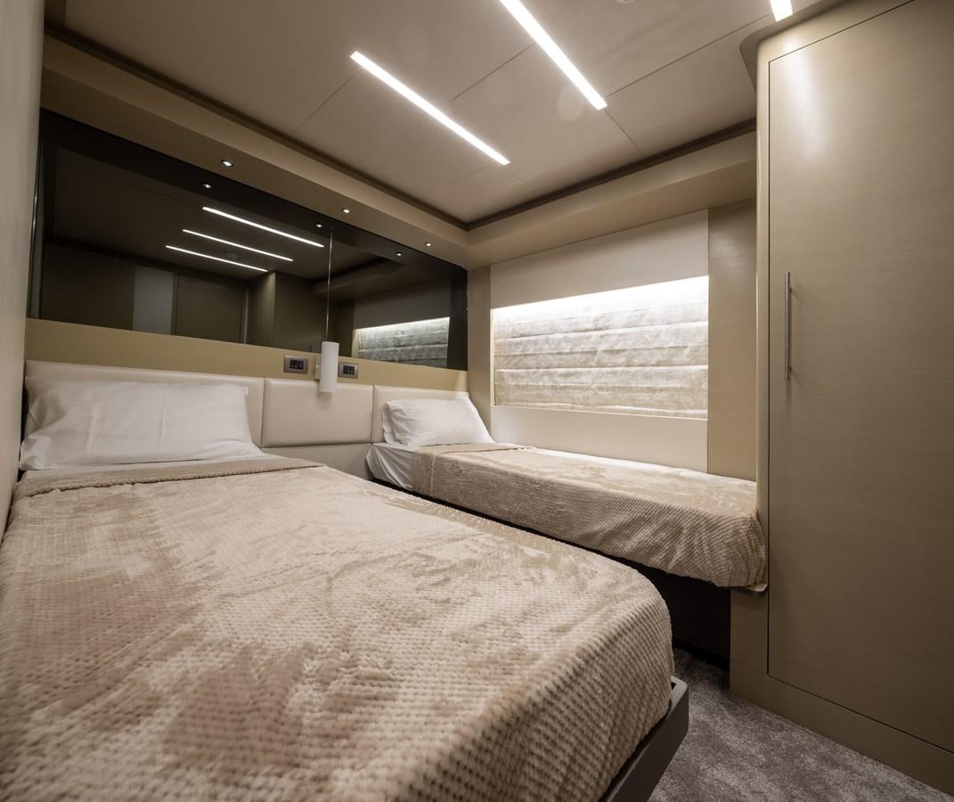 a room with two beds aboard RODINIA 2 Yacht for Sale