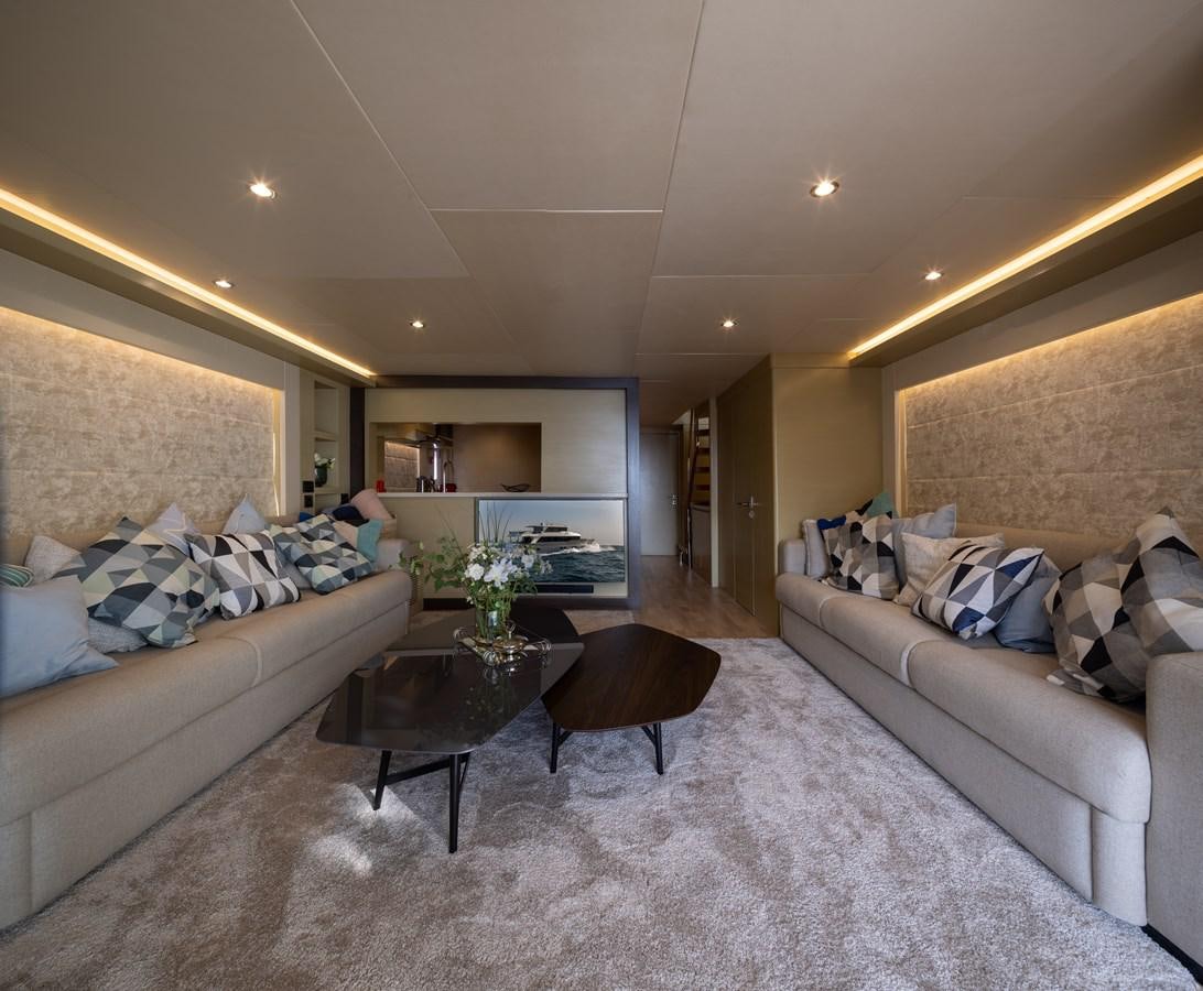 a living room with a couch and a coffee table aboard RODINIA 2 Yacht for Sale