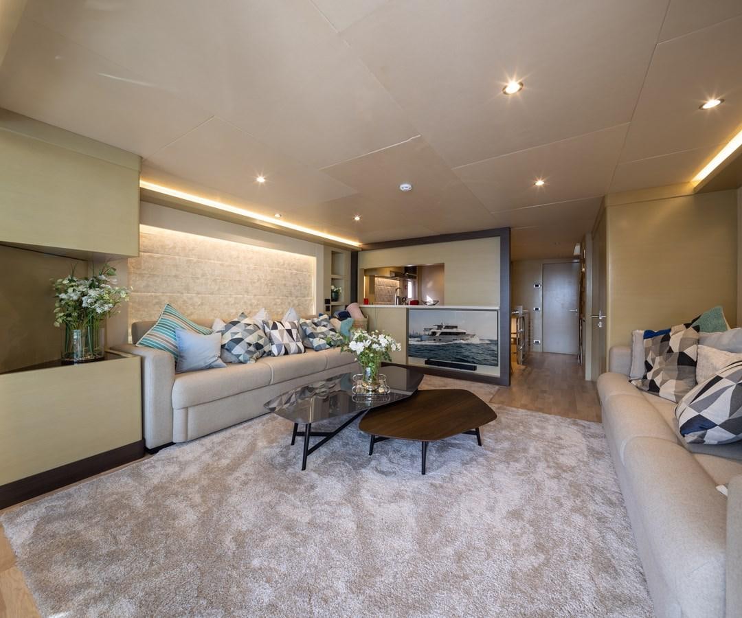 a living room with a large rug aboard RODINIA 2 Yacht for Sale