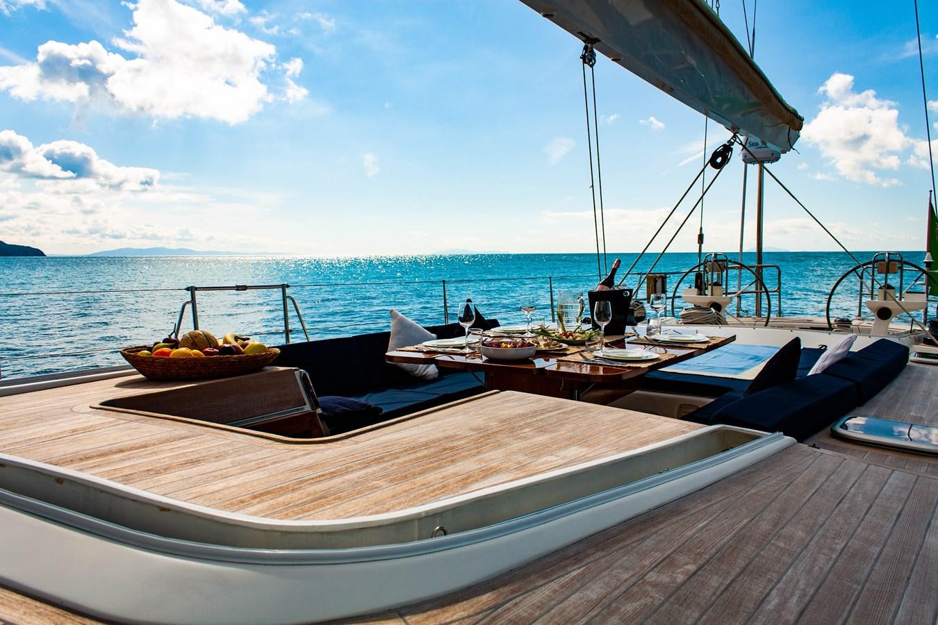 a boat with a fruit on the front aboard NAUTA-PETERSON 75 Yacht for Sale