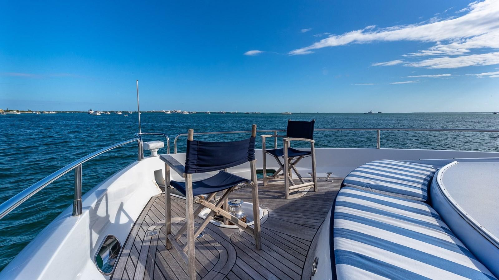 a deck with chairs on it by the water aboard ICONIC Yacht for Sale