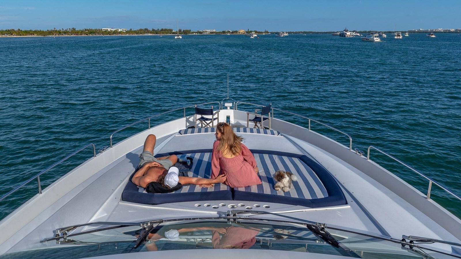 a couple of people on a boat aboard ICONIC Yacht for Sale