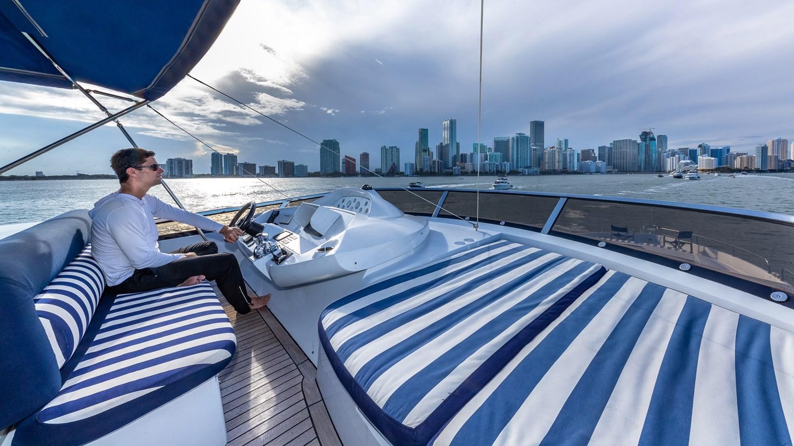 a man sitting on a boat aboard ICONIC Yacht for Sale