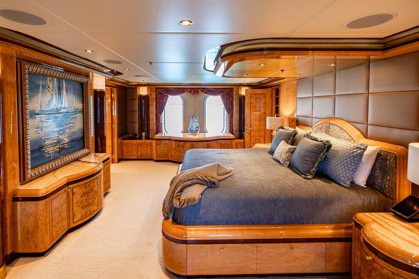 a large bedroom with a large tv aboard ELIS ET MAR Yacht for Sale