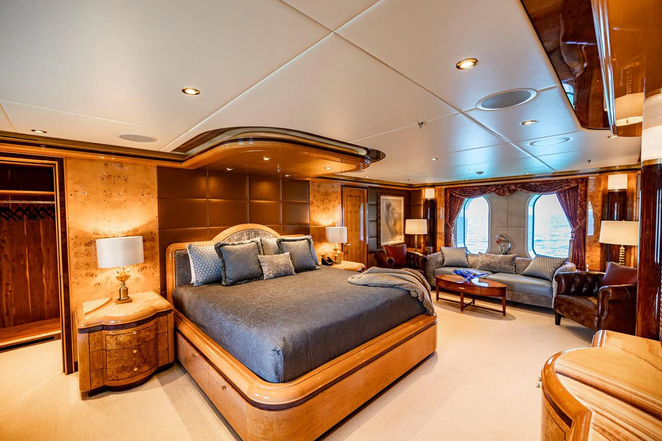 a large bedroom with a large bed aboard ELIS ET MAR Yacht for Sale