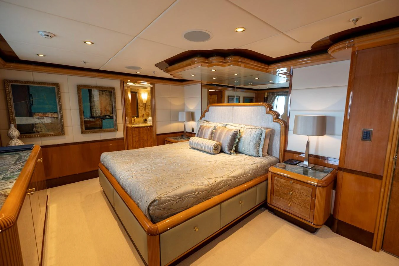 a large bedroom with a bed aboard ELIS ET MAR Yacht for Sale