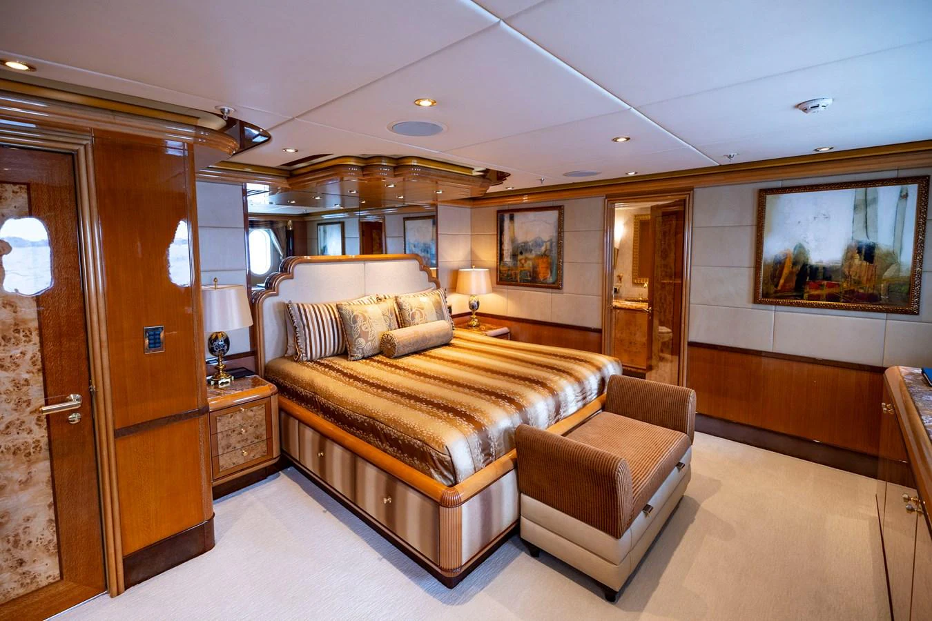 a large bedroom with a large bed aboard ELIS ET MAR Yacht for Sale